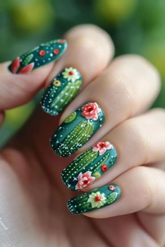 Minimalist Cactus Garden- Nail Art for Short Nails