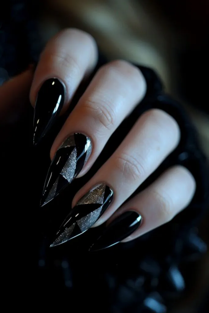 Modern Geometric Nail Art For Black Dress Chic