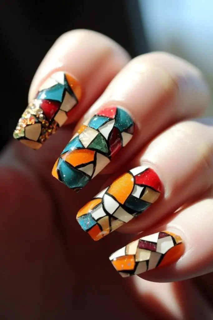 Mosaic Masterpiece- Unique Nail Design for Mother's Day