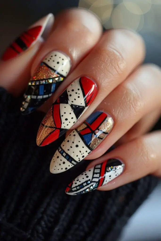 Patriotic Patchwork Nail Art For Labor Day