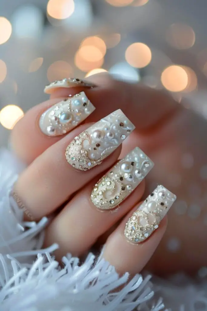 Pearlescent December Elegant Pearl Nails For The Festivities
