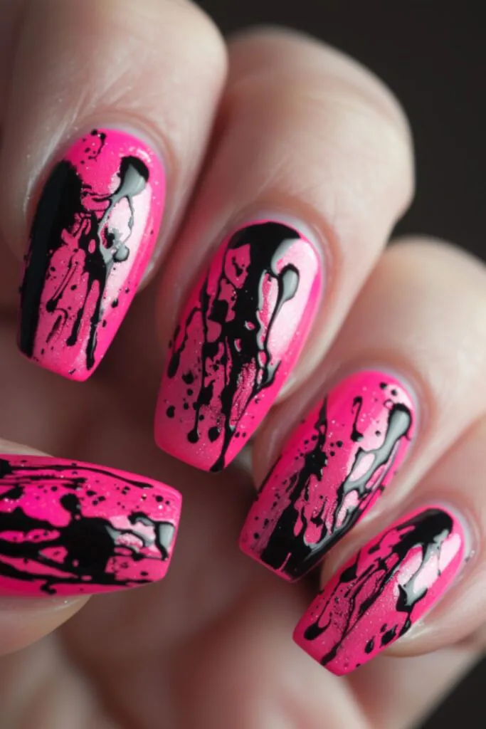 Punk Rock Splatter-Nail Designs Hot Pink