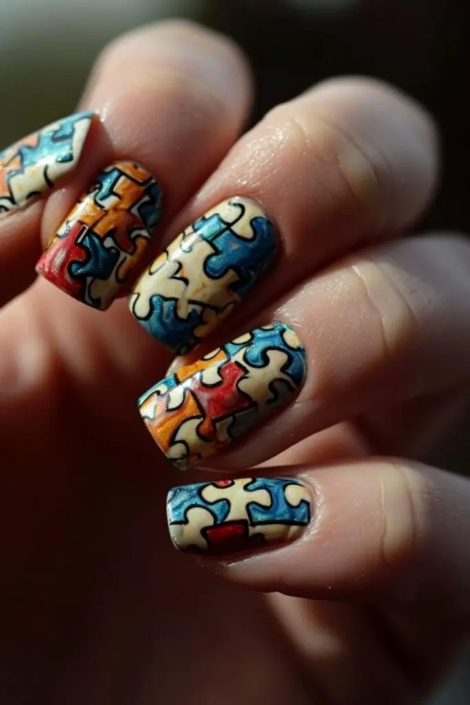 Puzzle Piece Patterns- Nail Art for Short Nails