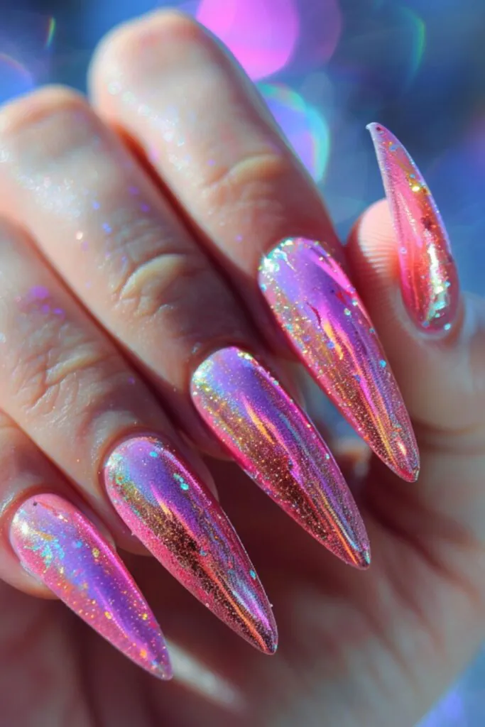 Rainbow Reflections-Nail Designs Hot Pink