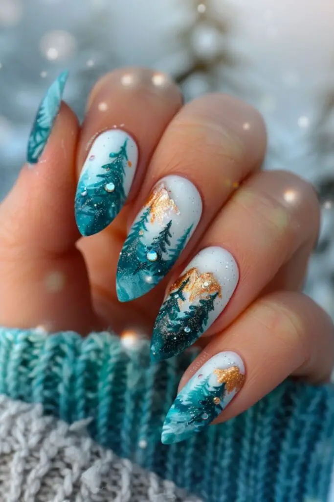 Snowy Peaks December’s Serene Landscape Nails