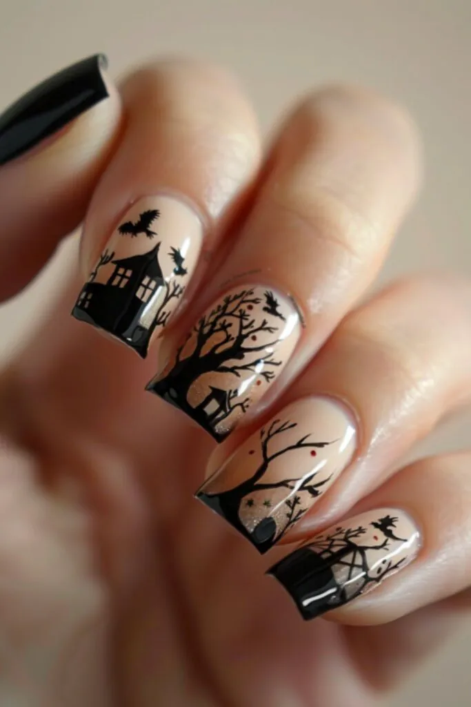 Spooky Silhouettes Nail Design Ideas For October