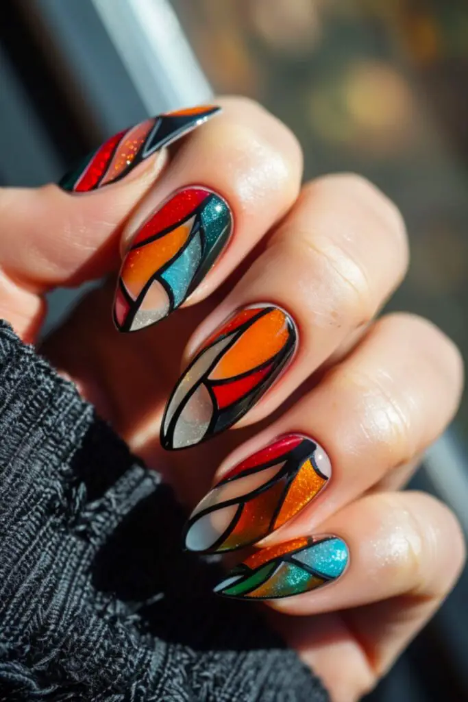 Stained Glass For December Celebrations Vibrant Nail Art