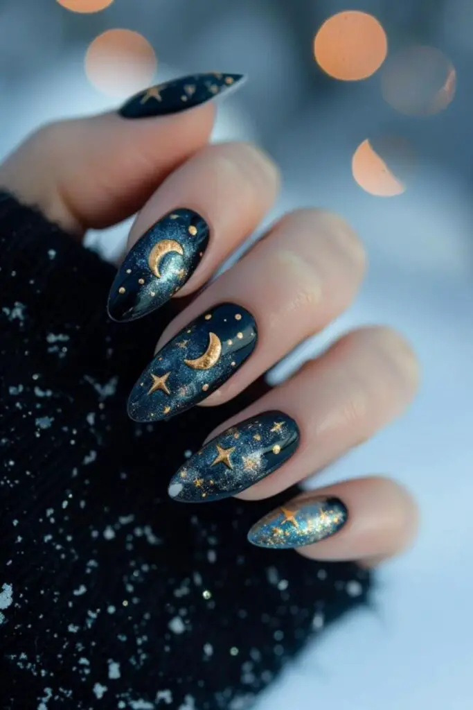 Starry Night Romance Nails for Valentine's Day