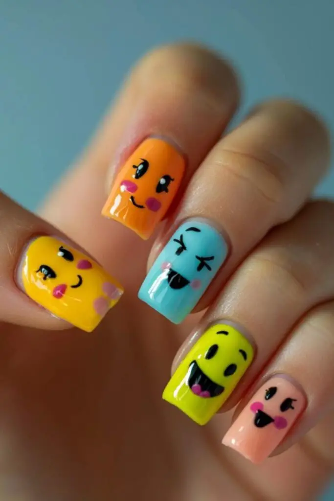Cute Emoji Faces- Nail Art for Short Nails