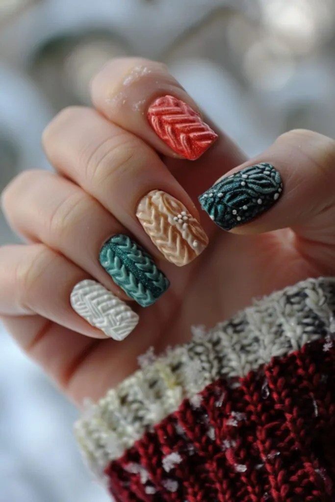 Sweater Weather Texture-Nail Art For Winter