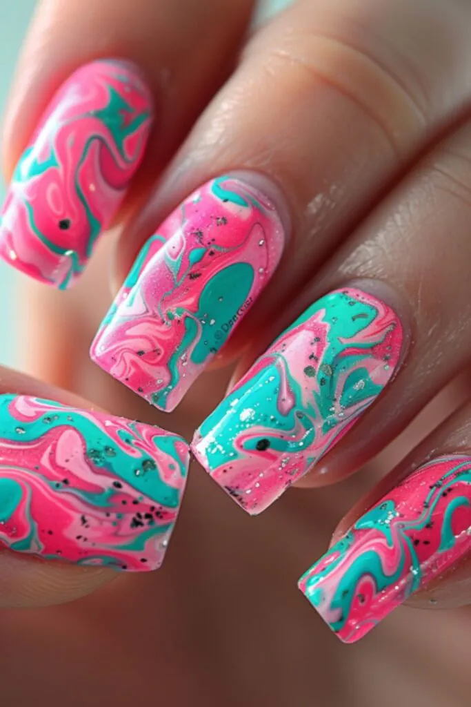 Swirling Waters-Nail Designs Hot Pink