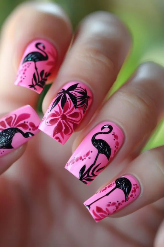 Tropical Flair-Nail Designs Hot Pink