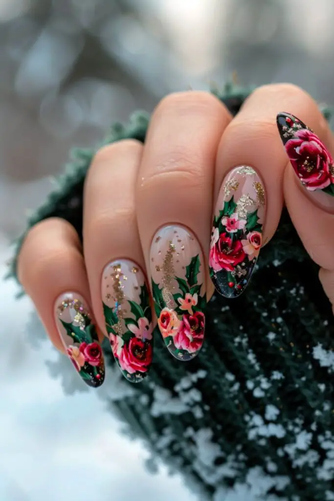 Winter Blooms In December Floral Frost Nail Art