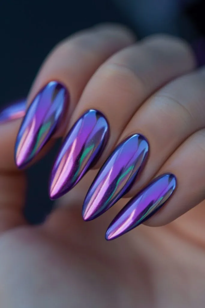 Duo-Chrome Illusion-Nail Designs For A Purple Dress