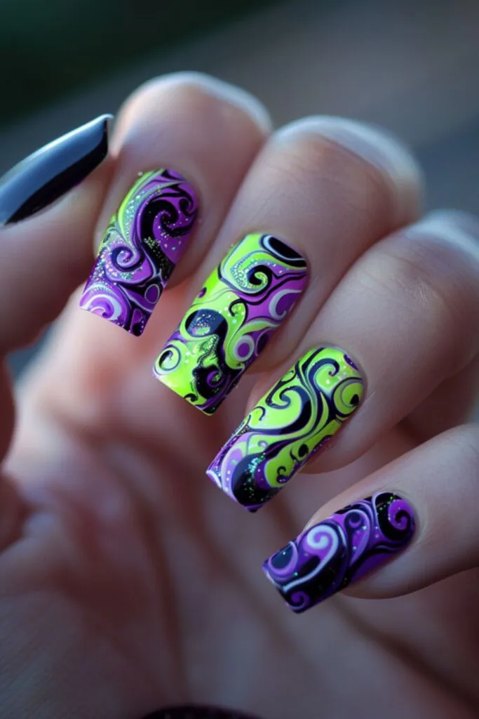 Electric Purple Swirls-Nail Designs For A Purple Dress