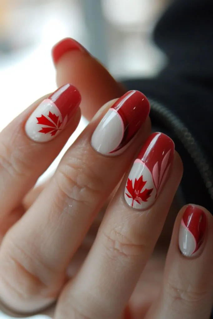 Elegant French Tips-Nail Designs For Canada Day
