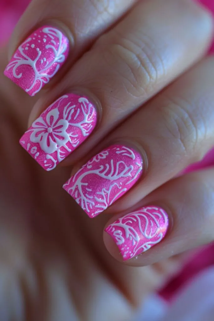 Elegant Lace-Nail Designs Hot Pink