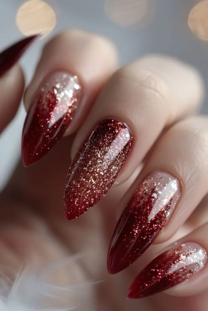 Glitter Gradient With Maroon-Nail Designs For A Maroon Dress