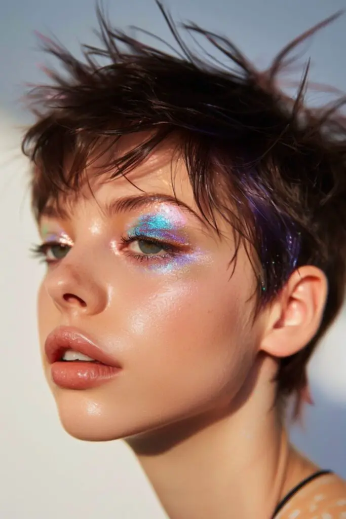 Holographic Highlights Eyeshadow Ideas For Short Hair