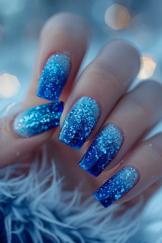 Icy Blue Ombre-Nail Designs For A Royal Blue Dress