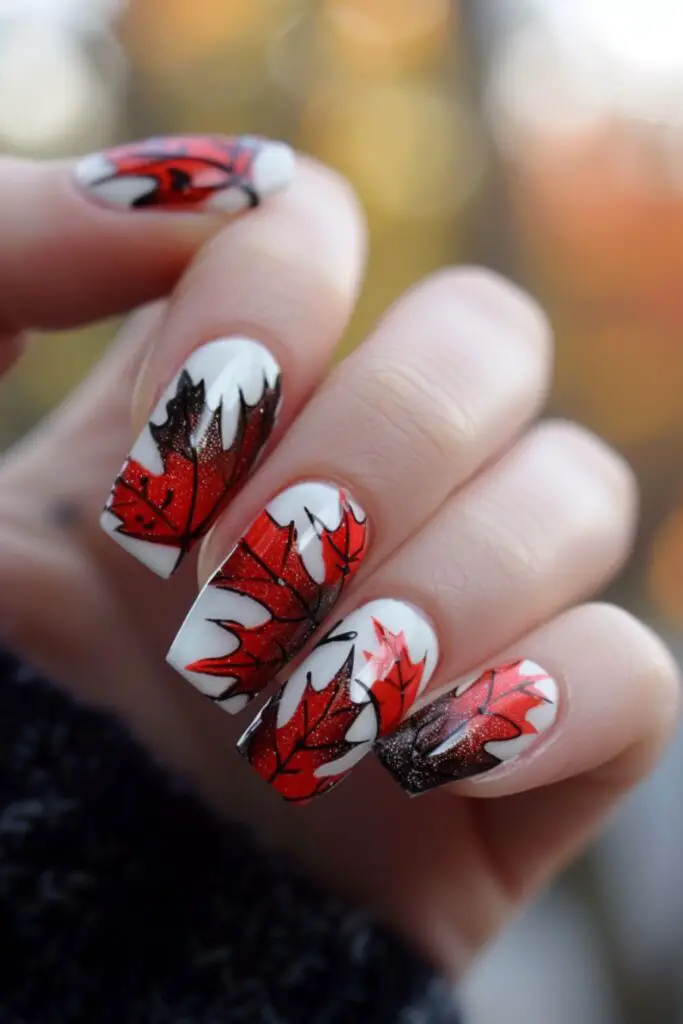 Maple Leaf Accents-Nail Designs For Canada Day
