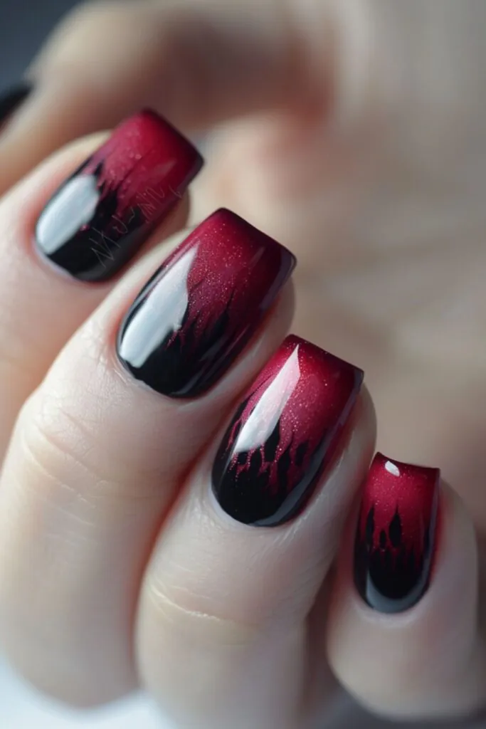 Maroon And Black Ombre-Nail Designs For A Maroon Dress