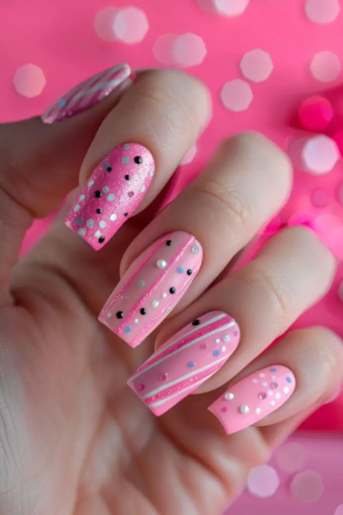 Matte And Glossy Combo-Nail Designs For A Pink Dress