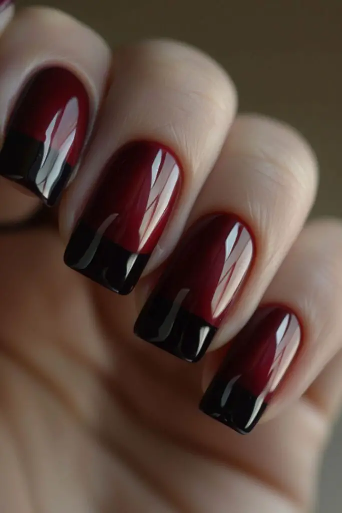 Matte Maroon With Glossy Tips-Nail Designs For A Maroon Dress