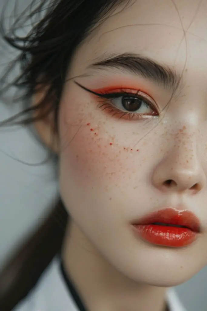 Minimalist Red Accents Eyeshadow Ideas For Chinese Beauty