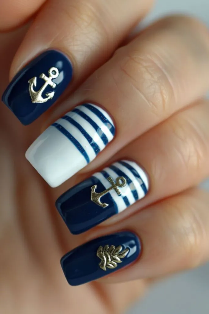Nautical Stripes-Nail Art For Summer