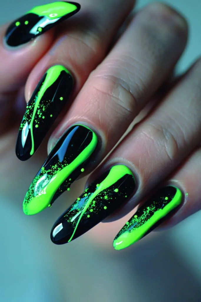 Neon Green Accents-Nail Designs For A Green Dress