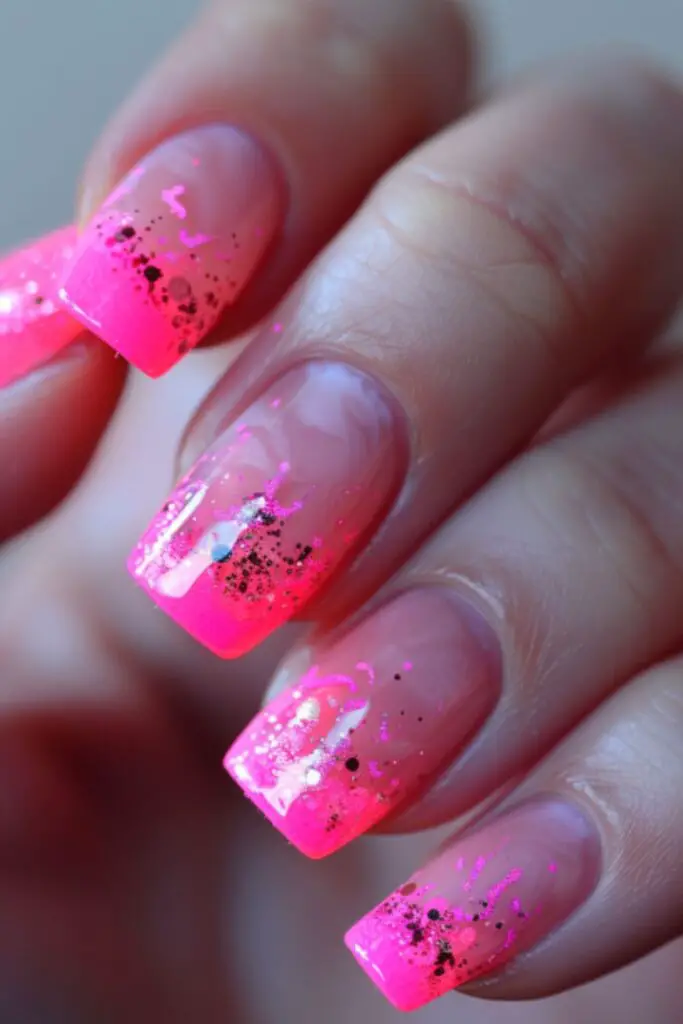 Nude And Neon-Nail Designs For A Pink Dress
