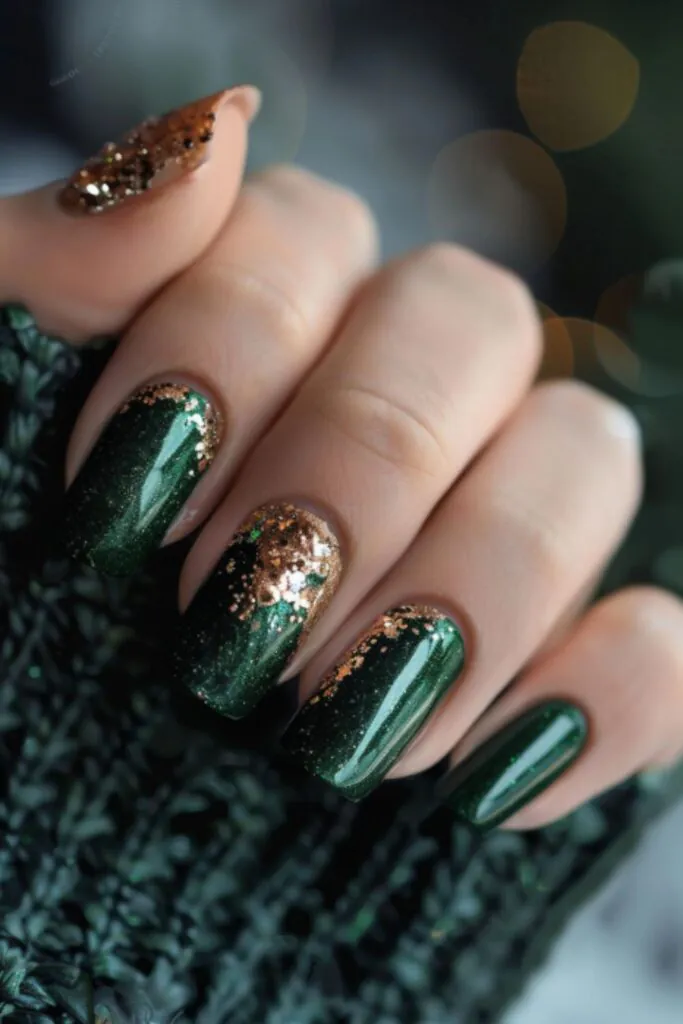 Olive Green With Copper Flecks-Nail Designs For A Green Dress