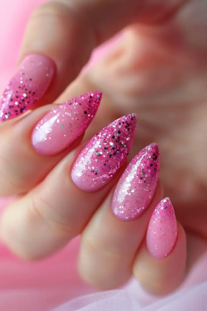 Ombre Glitter Fade-Nail Designs For A Pink Dress