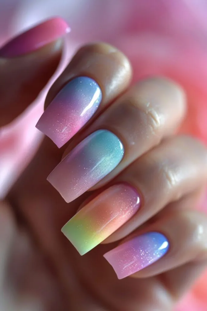 Pastel Rainbow-Nail Designs For A Pink Dress