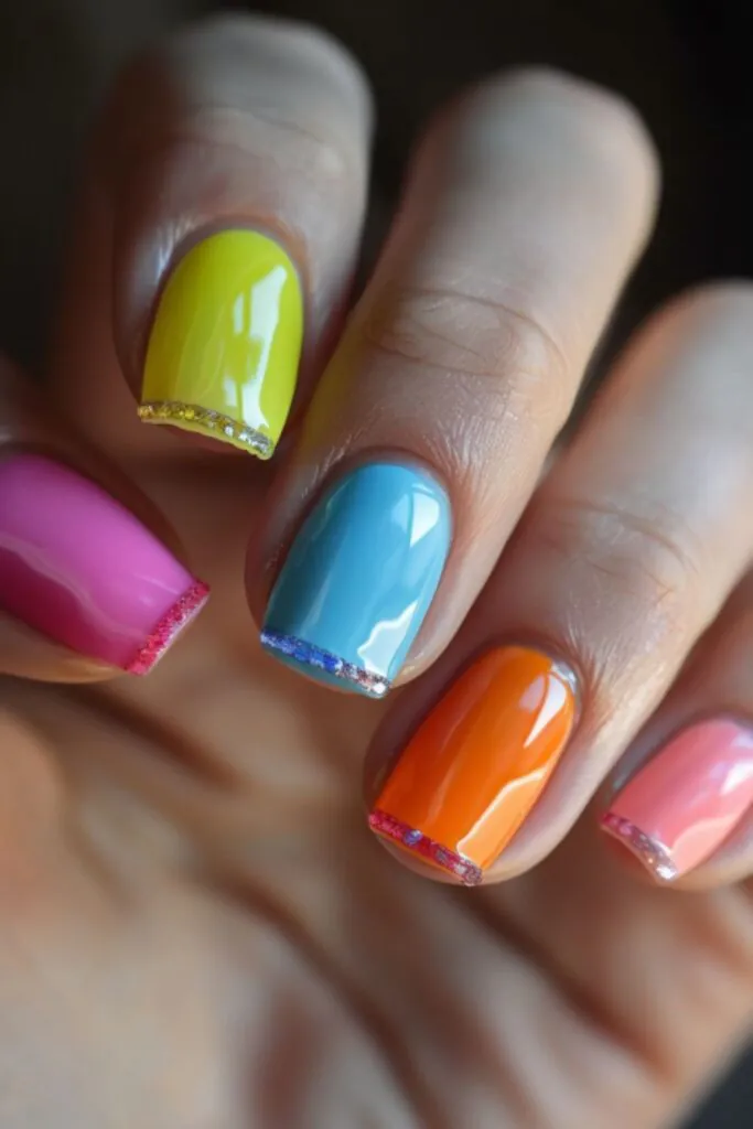 Pastel Rainbow Tips-Nail Designs For A Yellow Dress