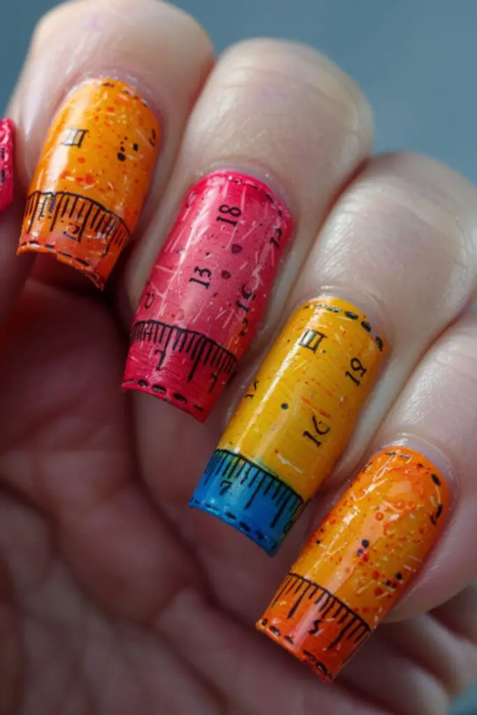 Pencil And Ruler Patterns-Nail Designs For Teachers