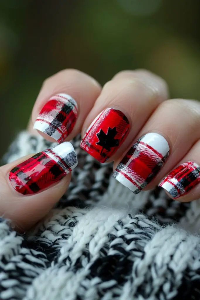 Plaid Pattern-Nail Designs For Canada Day