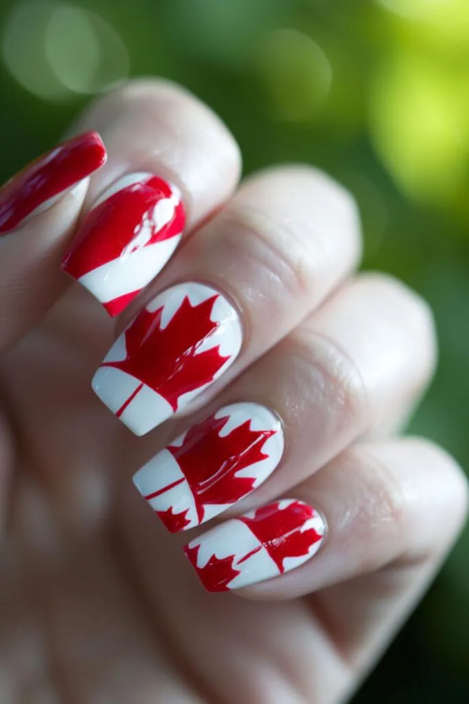 Red And White Stripes-Nail Designs For Canada Day