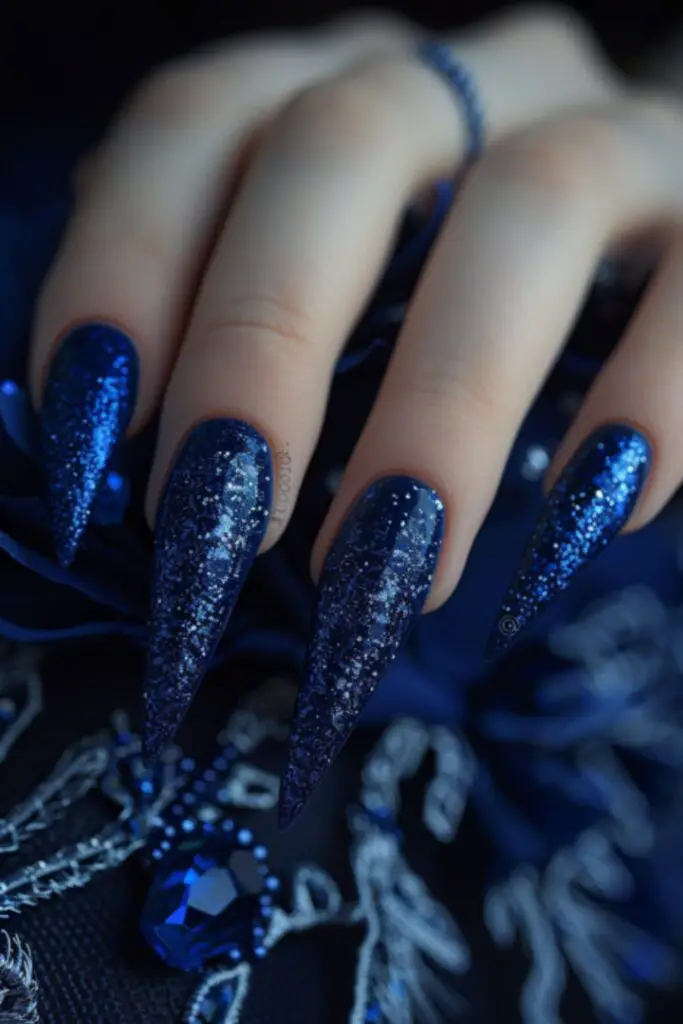 Royal Blue Velvet Texture-Nail Designs For A Royal Blue Dress