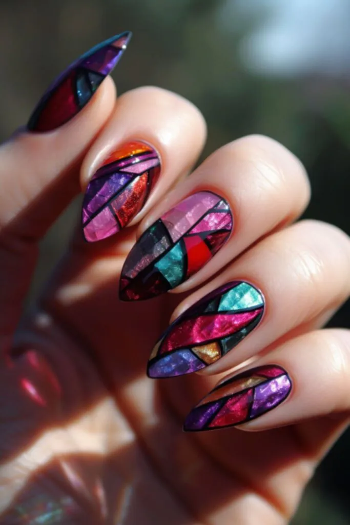 Stained Glass Inspiration-Nail Designs For A Purple Dress