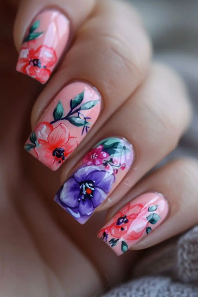 Watercolor Art-Nail Designs For A Pink Dress