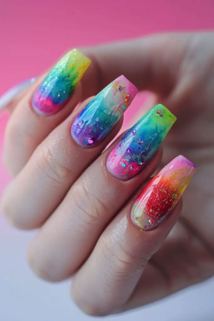 Watercolor Wash-Nail Designs For Pride Month