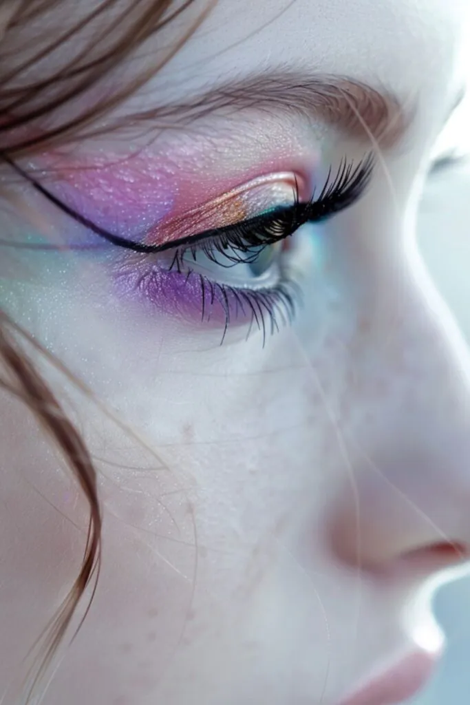 Winged Watercolor Eyeshadow Ideas For Long Hair