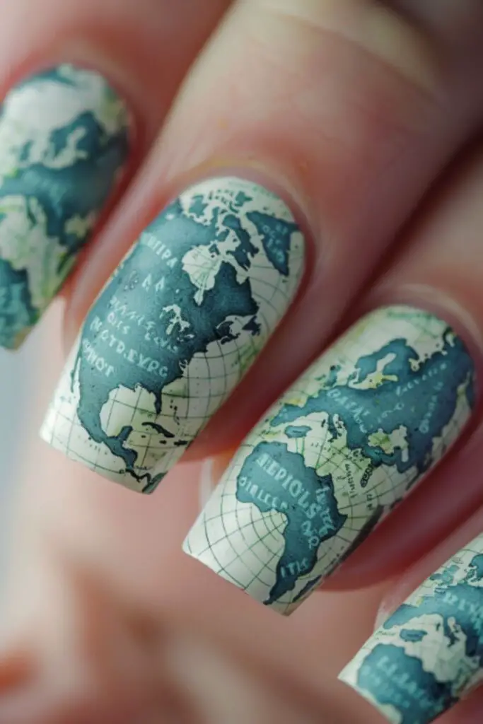 World Map Or Flags-Nail Designs For Teachers