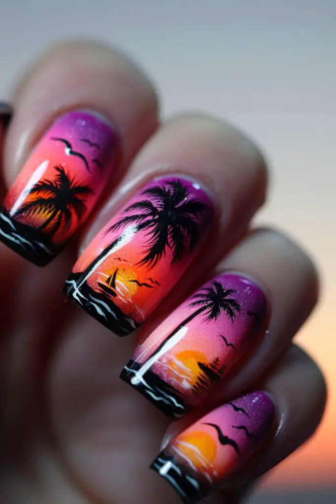 Miami Sunset Cruise Nail Design